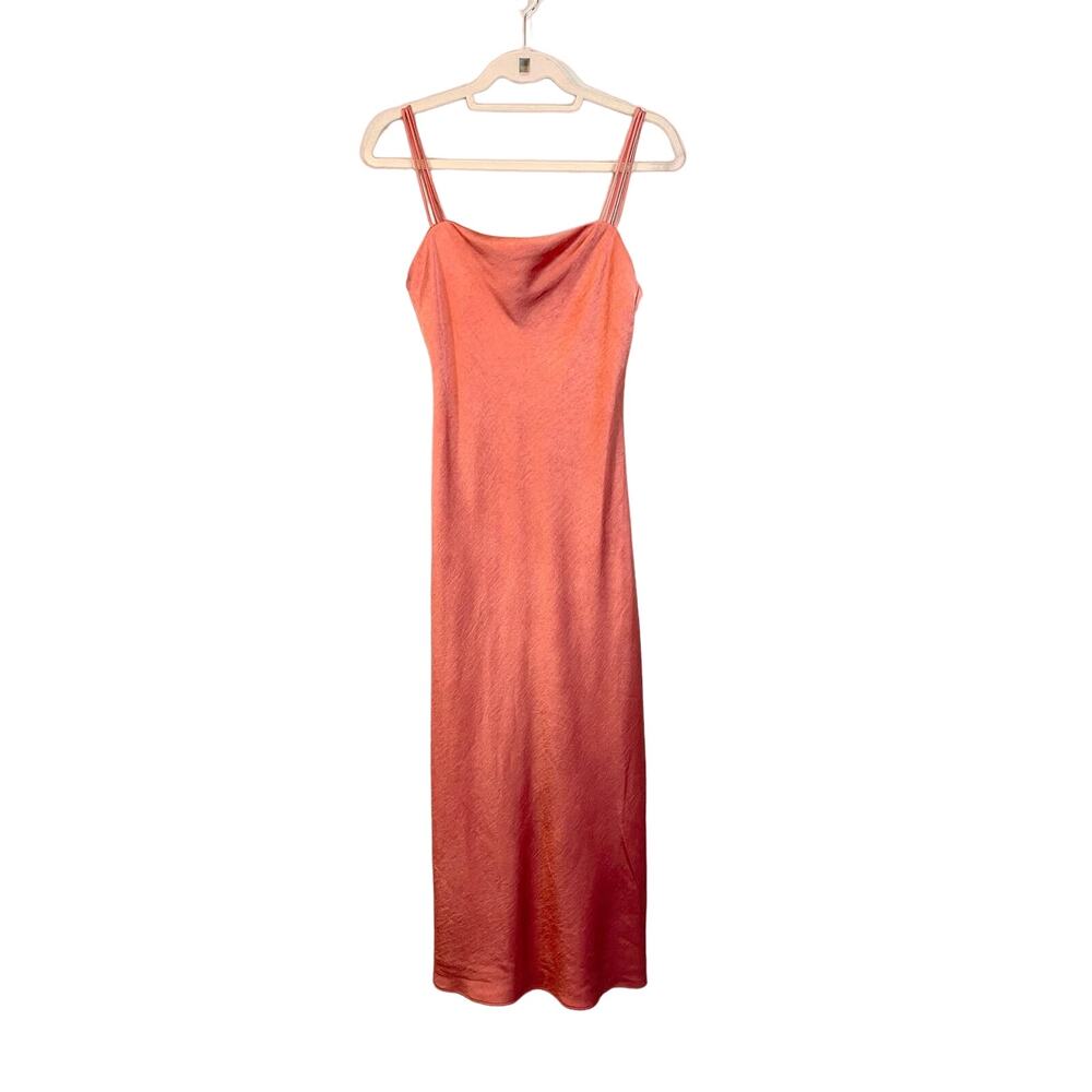 Third Form Slip Dress M Orange Midi Satin Cowl Neck Y2K Old Money Party Evening
